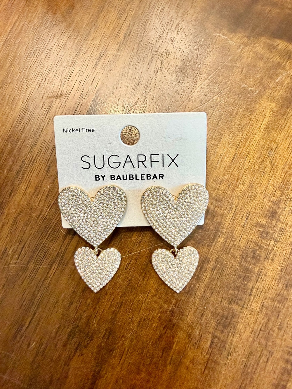 Gold-Tone Pave Double Heart Drop Earrings
